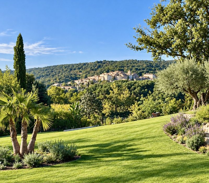 Villa Les Aiguiers – Jardin avec vue sur les collines et le village